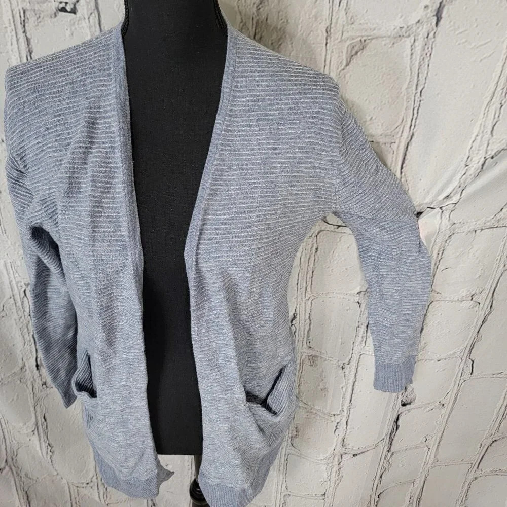 Madewell Cardigan Womens Blue Textured Ribbed Open Front Boho Sz XXS - Picture 2 of 5